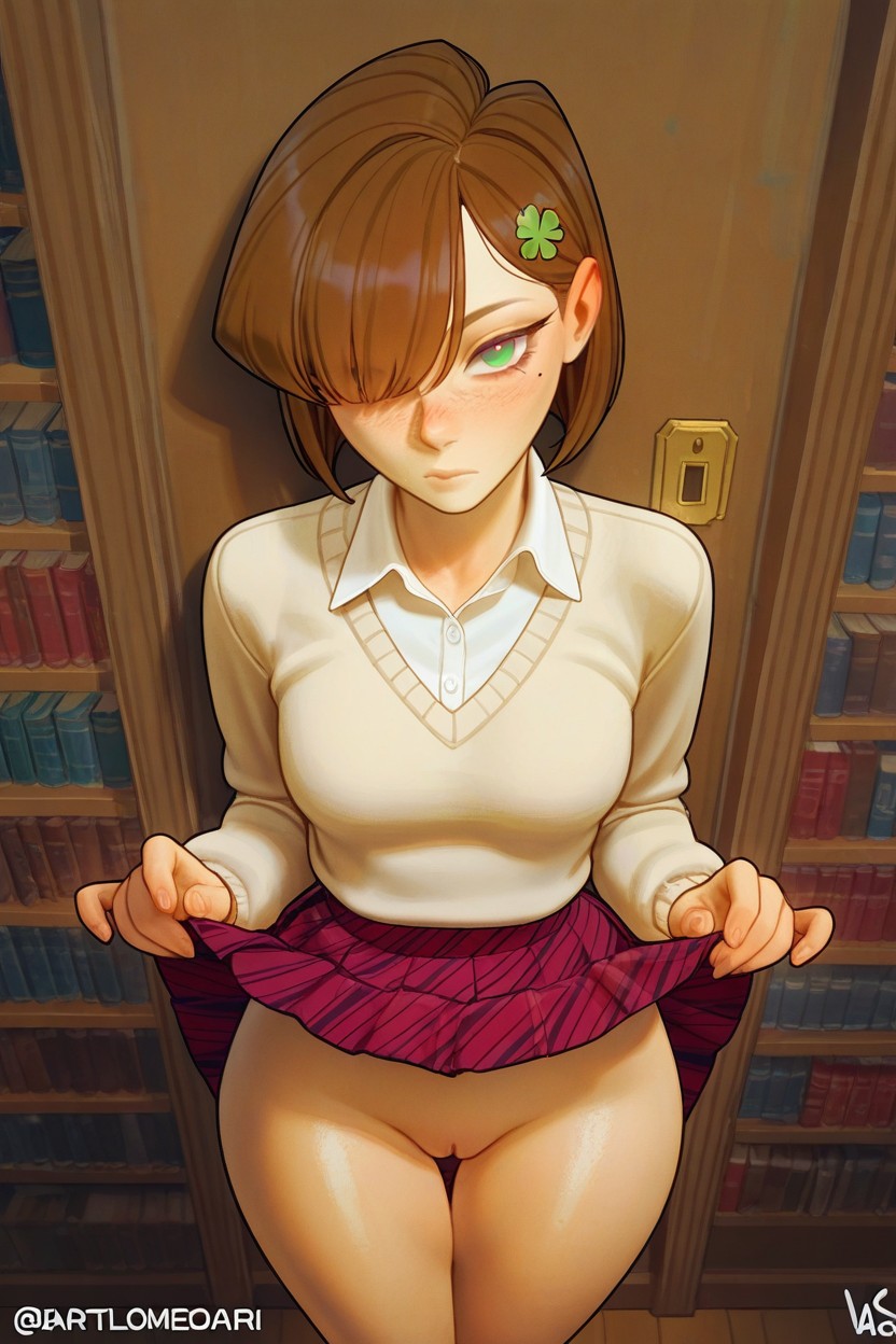 Incase Art, Hair Over One Eye, Red Plaid Pleated Skirt Porno IA Hentai