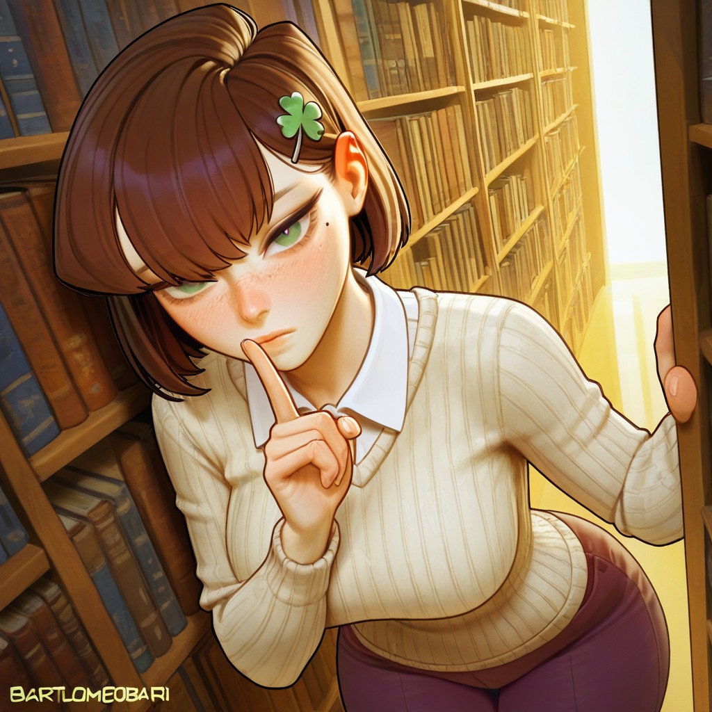 Komi Anime Style, Green Eyes, Bored Expression Porno IA Hentai