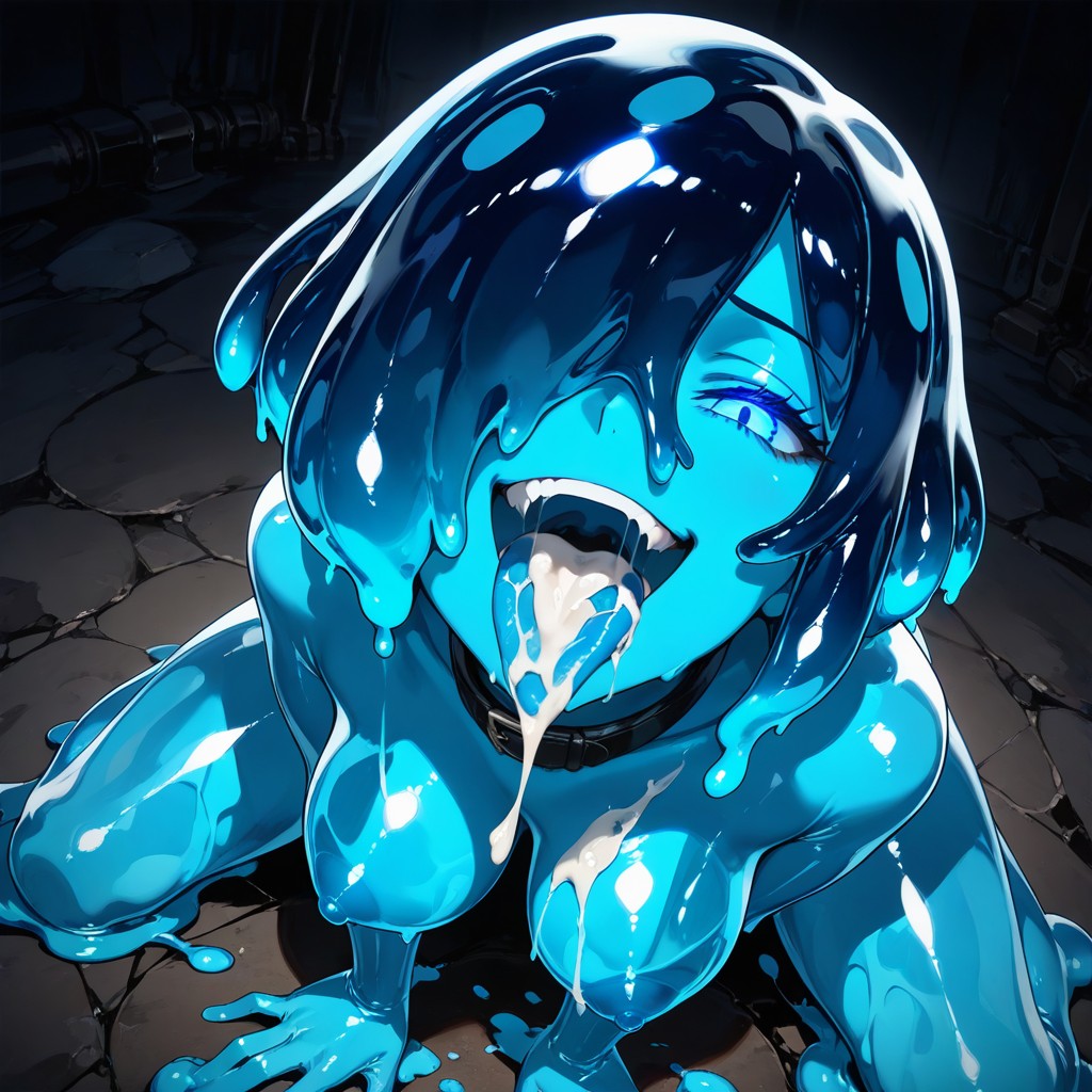 Teasing, Excessive Cum On Tongue, Blue Slime Floor Hentai IA