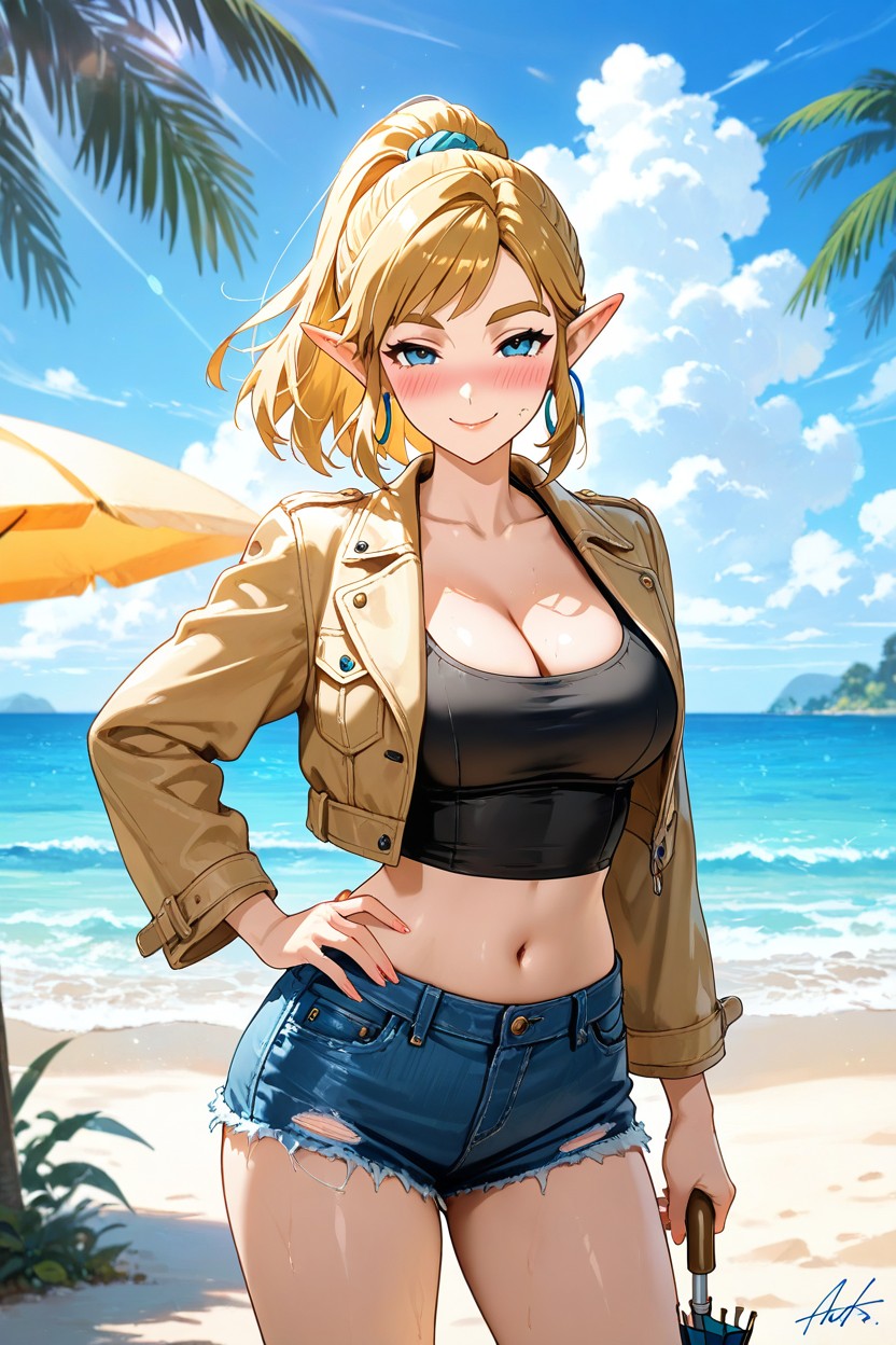 Hand_on_hip, Hoop_earrings, Outdoors Porno IA Hentai
