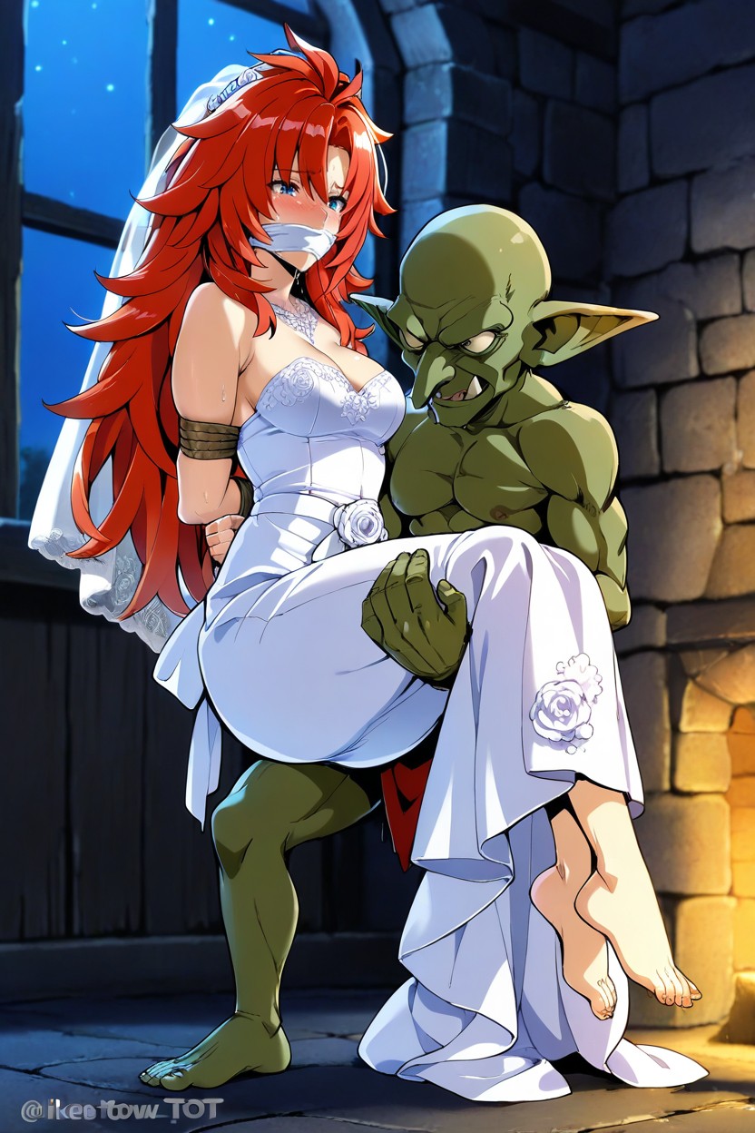 With Goblin, Female In Wedding Dress, Side View Hentai AI Porn