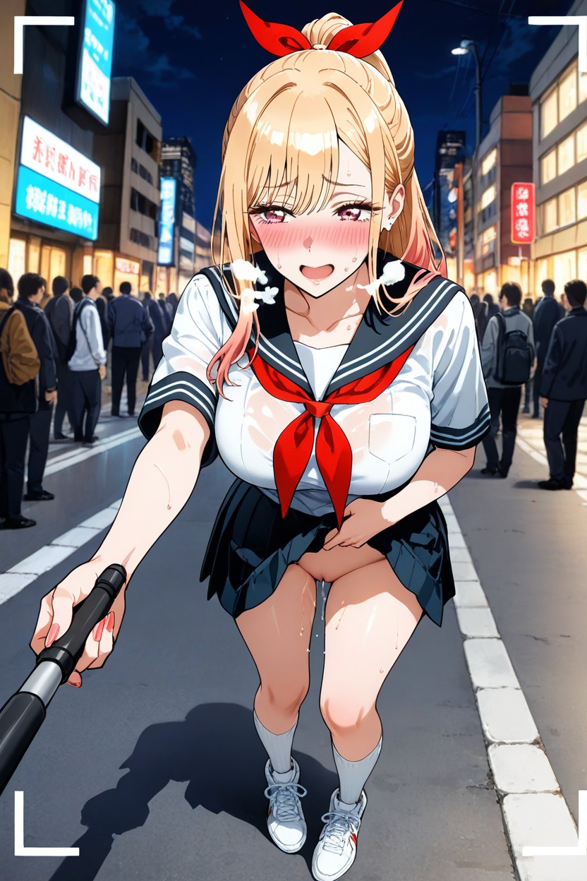 Holding Selfie Stick, Bare Pussy, Hot Breath AI黃漫