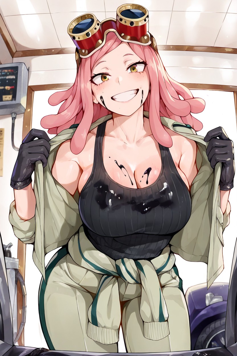 With Motor Oil Stains On Her Face, Vorwärts Lehnen, Merunyaa Style Hentai KI Porno