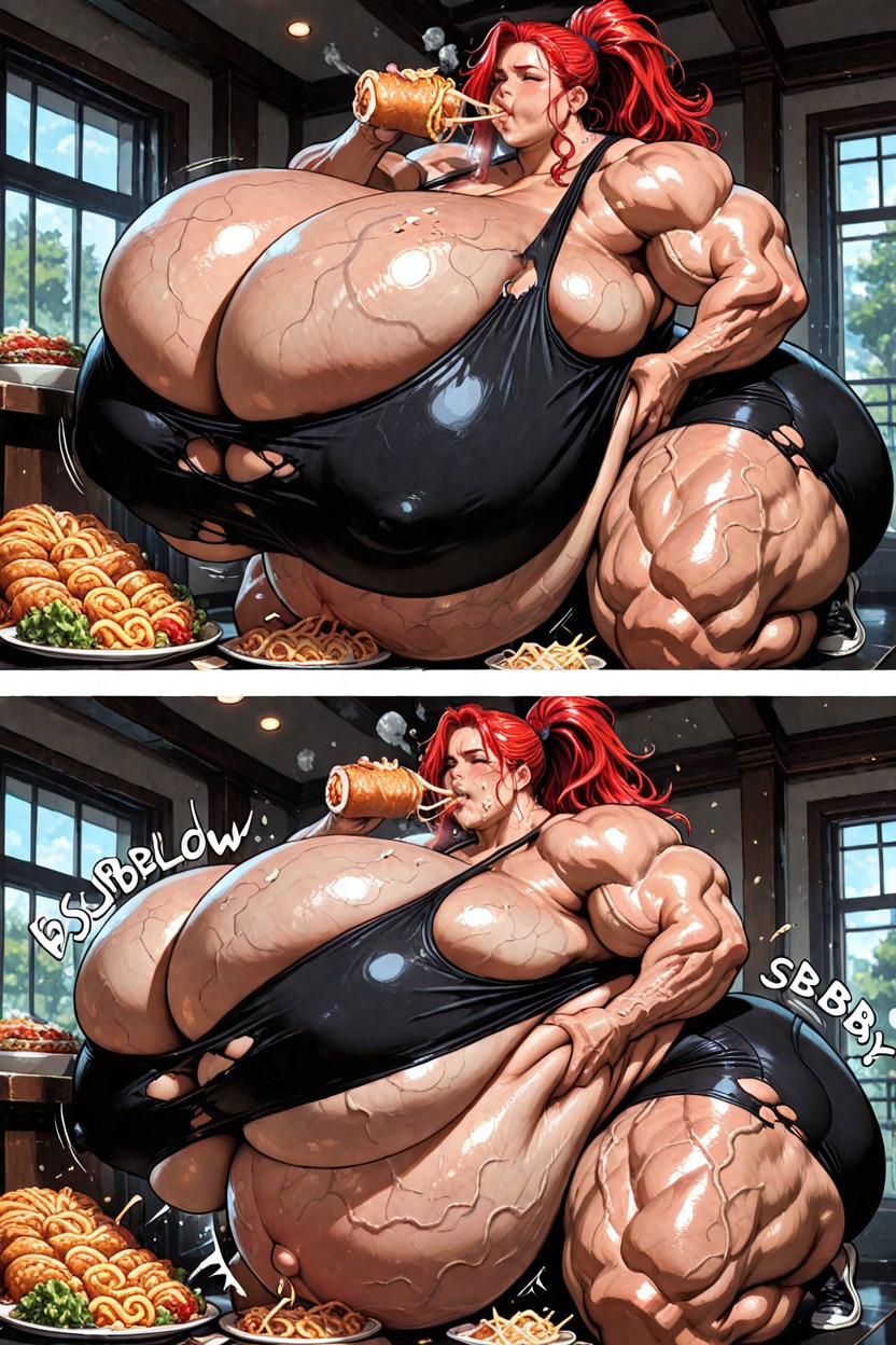 Extreme Underboob, Huge Piles Of Food, Extreme Weight Gain Progression Hentai IA