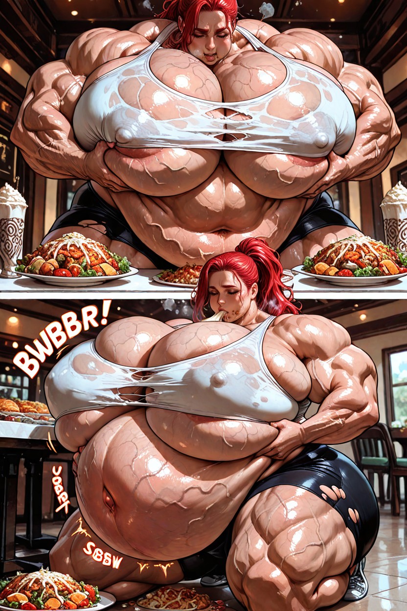 Huge Round Belly, Six Pack Abs, 餐管 AI黃漫