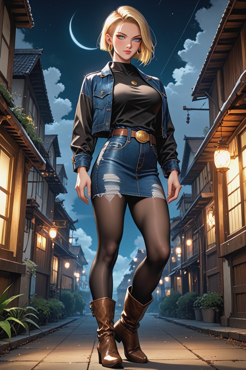 De Pie, Brown Boots With Beige Cuffs, Full Body Hentai IA