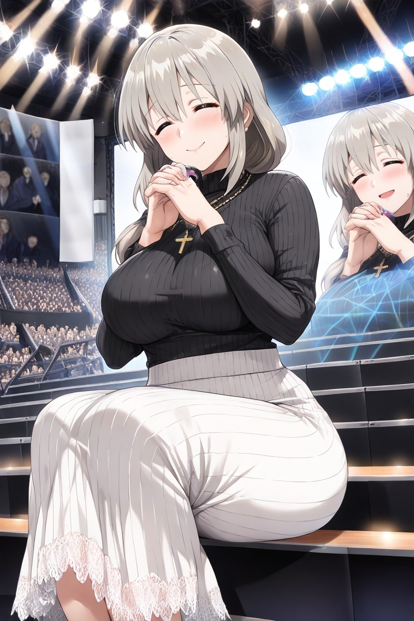 Holding Microphone, Milf, Hands Clasped Together Porno IA Hentai