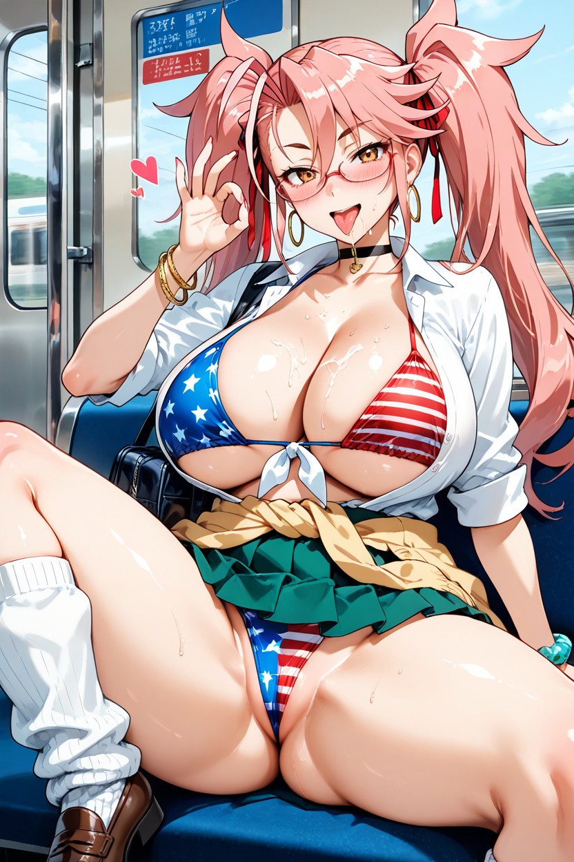Cleavage, Cameltoe, Green Skirt ヘンタイAIポルノ