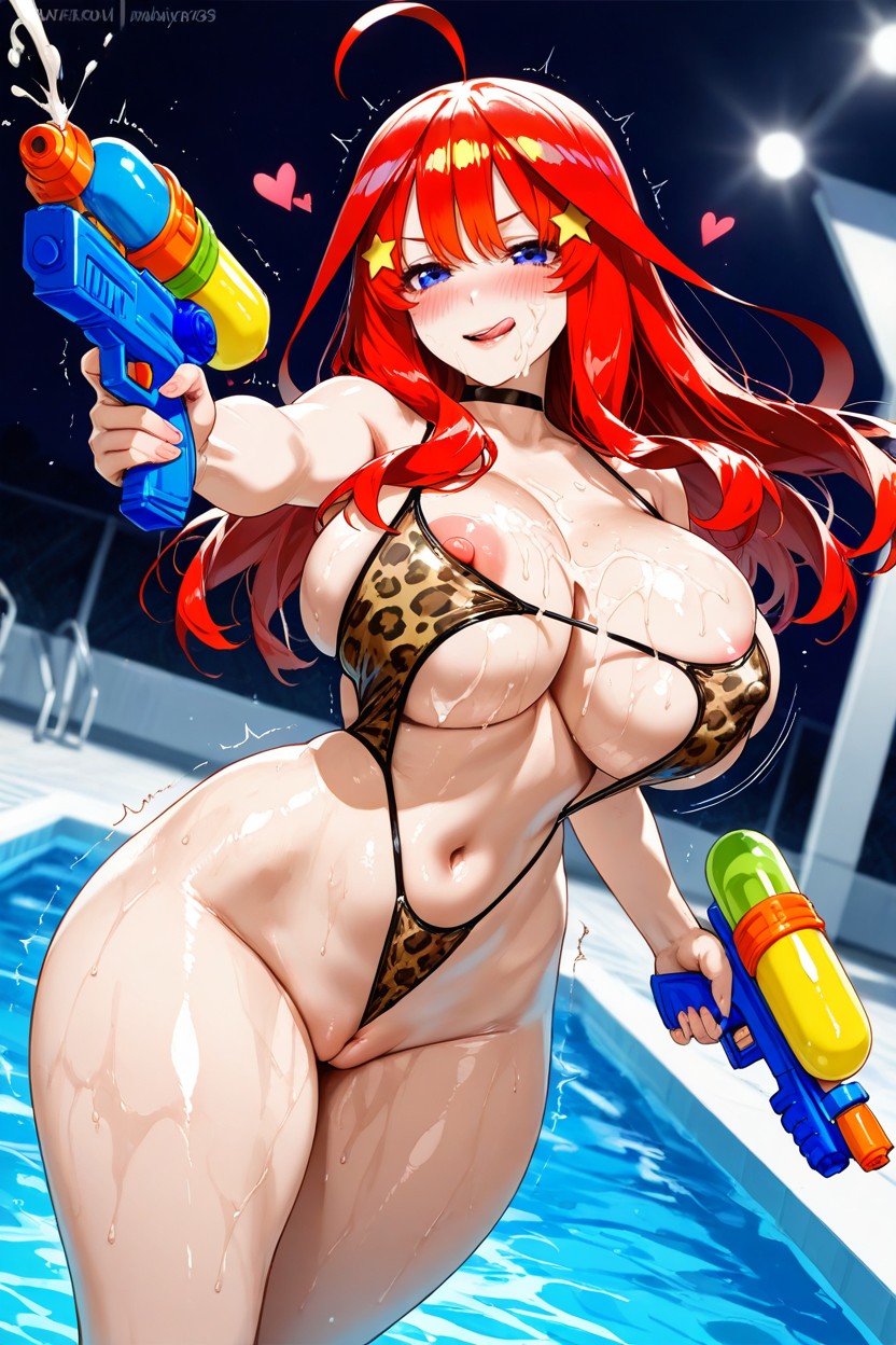 At The Pool, Dynamic Pose, Mit Offenem Mund Lächeln Hentai KI Porno