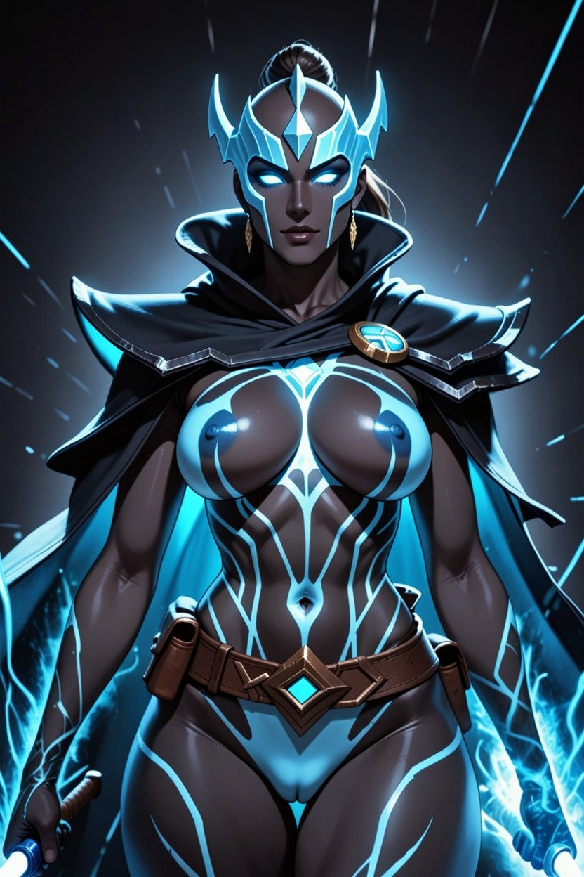 Long, High Collar, Sleek Dark Metallic Helmet With Sharp Crest Points Hentai IA