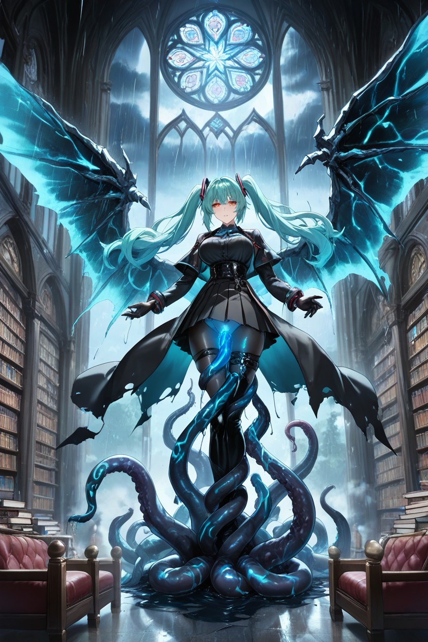 Enormous Wings Formed From Layered Pages, Flying Through A Vast Forbidden Library, Towering Bookshelves Hentai AI Porn