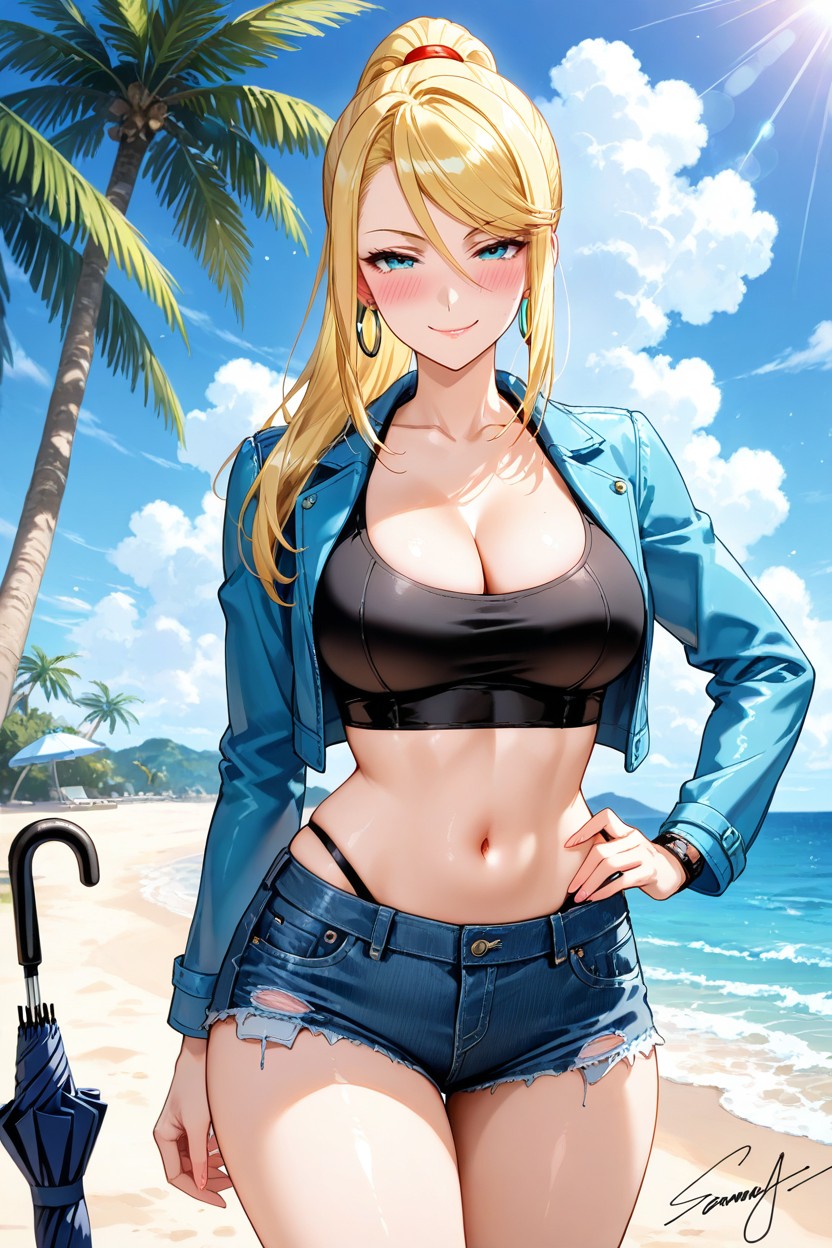 Mischievous (smiling While Blushing), Standing, Earrings Hentai AI Porn