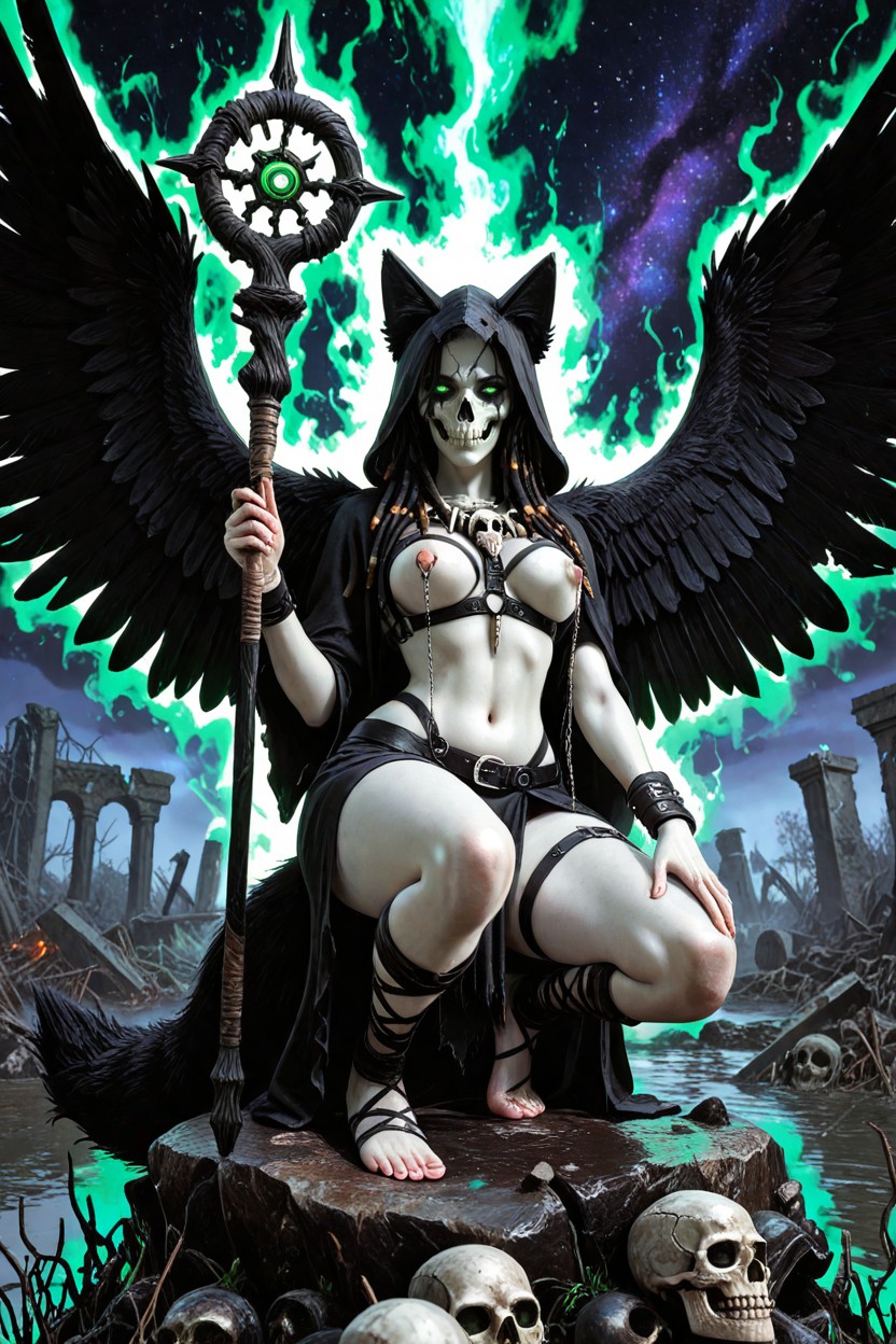 Green Eyes, Grimiore Glowing, Flying Hentai AI Porn