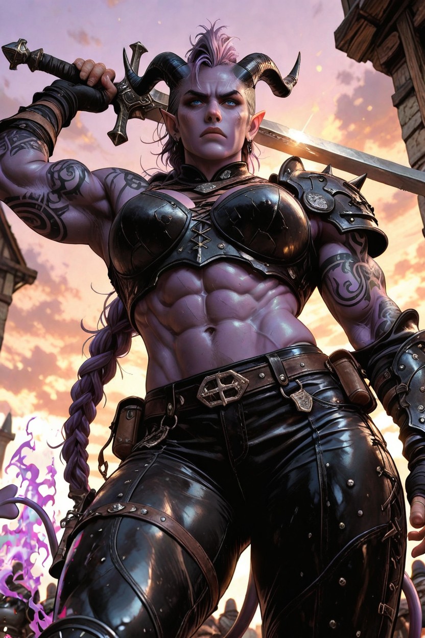 Black Horns, Tiefling, Action Pose Hentai AI Porn
