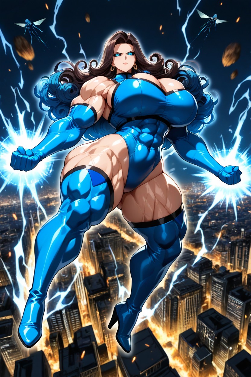 Electric Sparks, Curly Hair, Hovering Hentai AI Porn