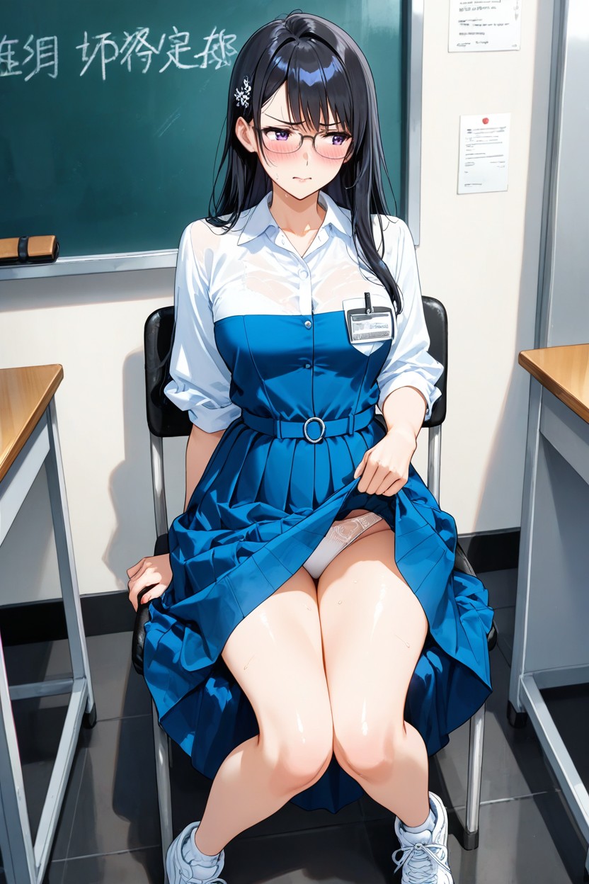 Looking Away, Pechos Pequeños, Glasses Hentai IA