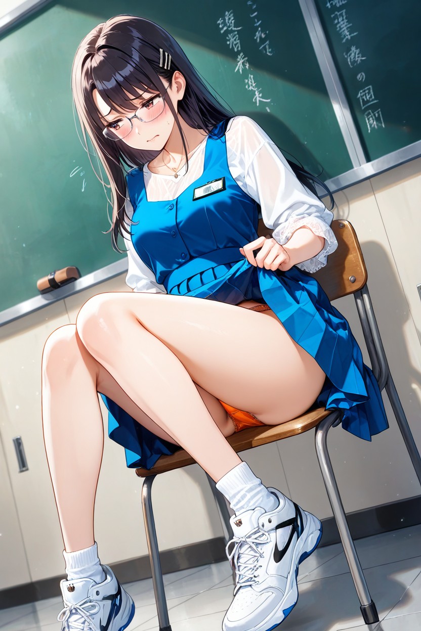 Looking Away, Hair Pin In Hair, White Sneakers Hentai AI Porn