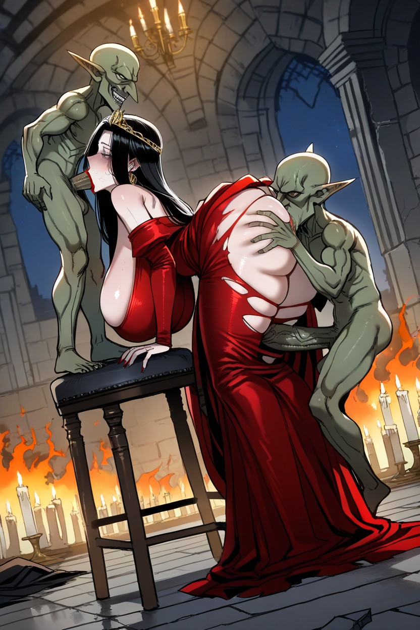 Goblin Groping Her, Goblin Warriors, Goblin Behind Queen Hentai AI Porn