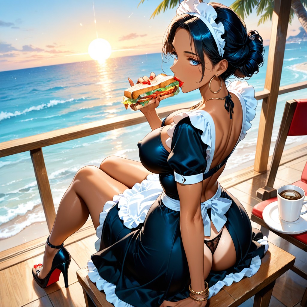 High Resolution, Black Hair, Mobile Phone In Her Had Hentai AI Porn