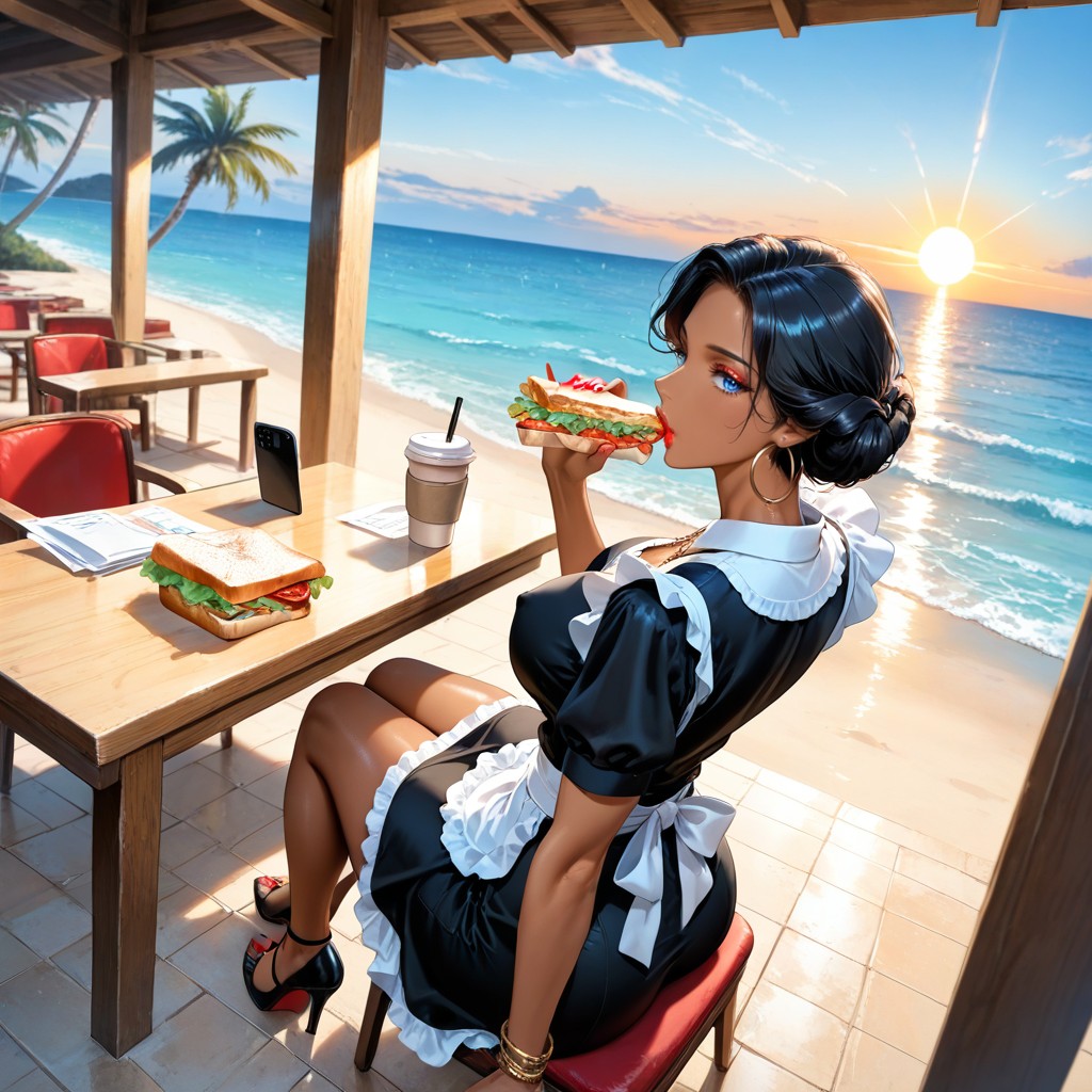 Slutty Maid Outfit, Tanned Skin, Erect Nipples Hentai AI Porn
