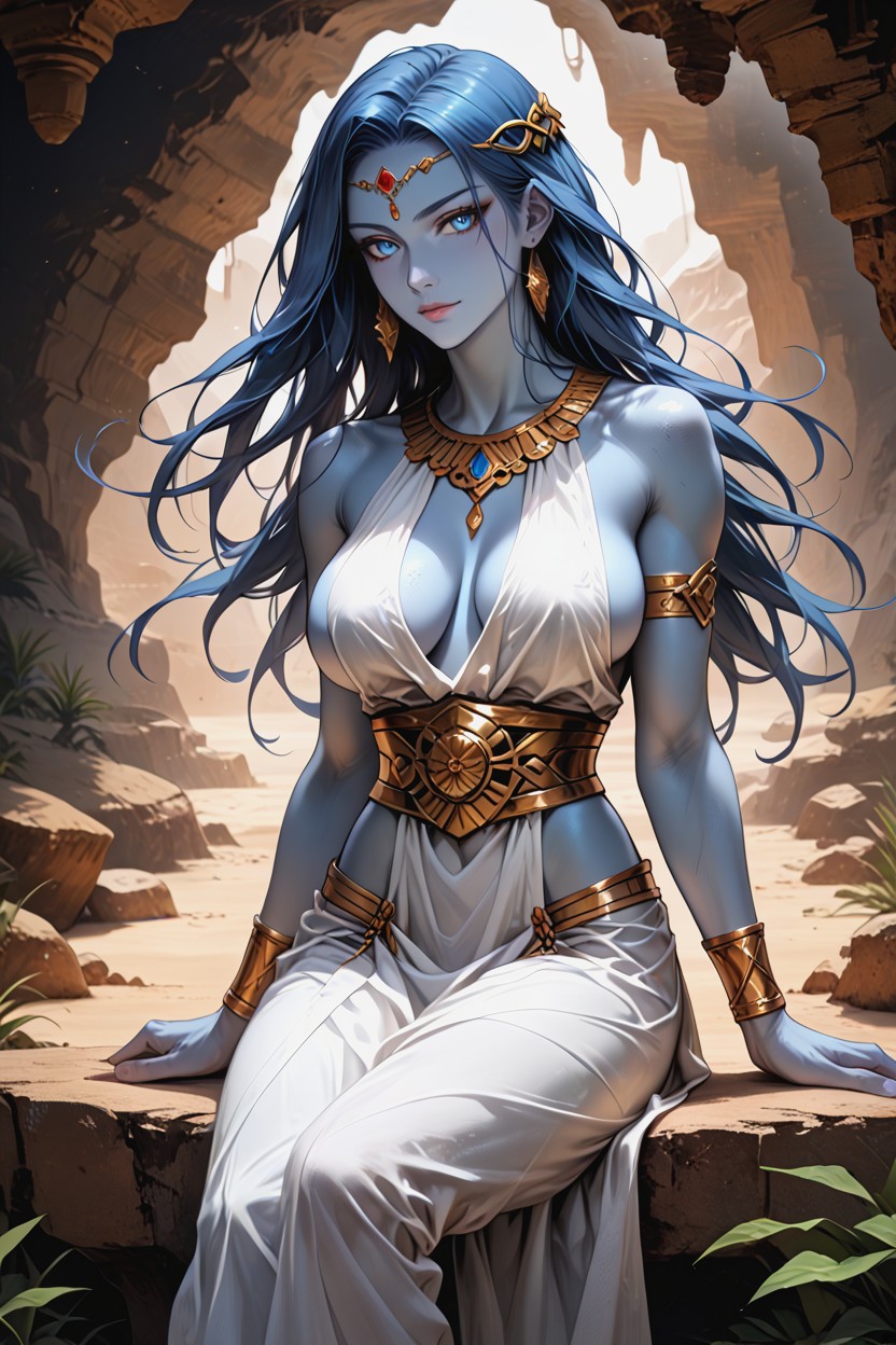 Blue Skin, Soft Lighting, Waist Shot Hentai AI Porn