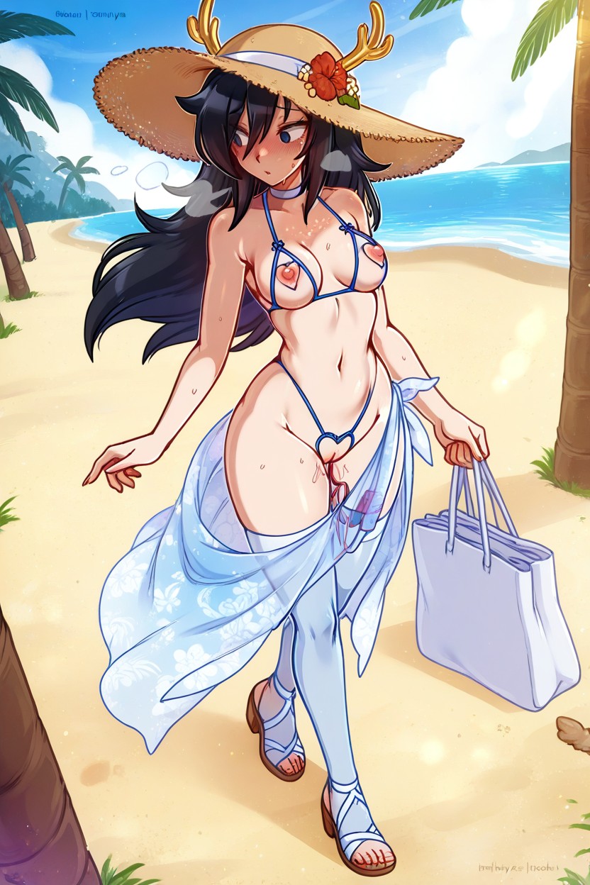 Pussy Leaking, Sea, Snatched Waist Hentai AI Porn