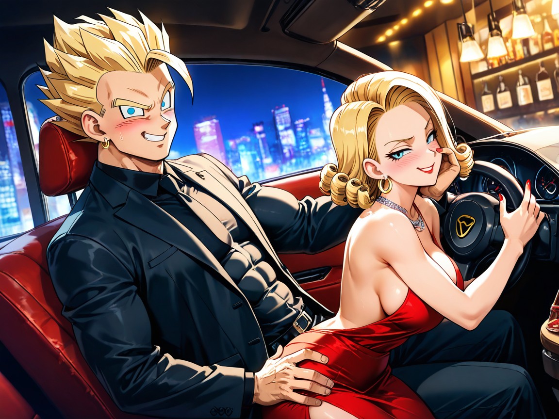 2 Personas, Driving Lamborghini, And Detailed Anatomy The Background Illuminated With Soft Hentai IA