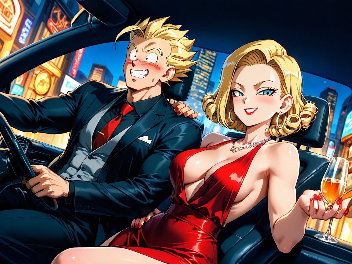 Fit, Extremely Beautiful Woman, Gohan Driving The Lamborghini Hentai AI Porn
