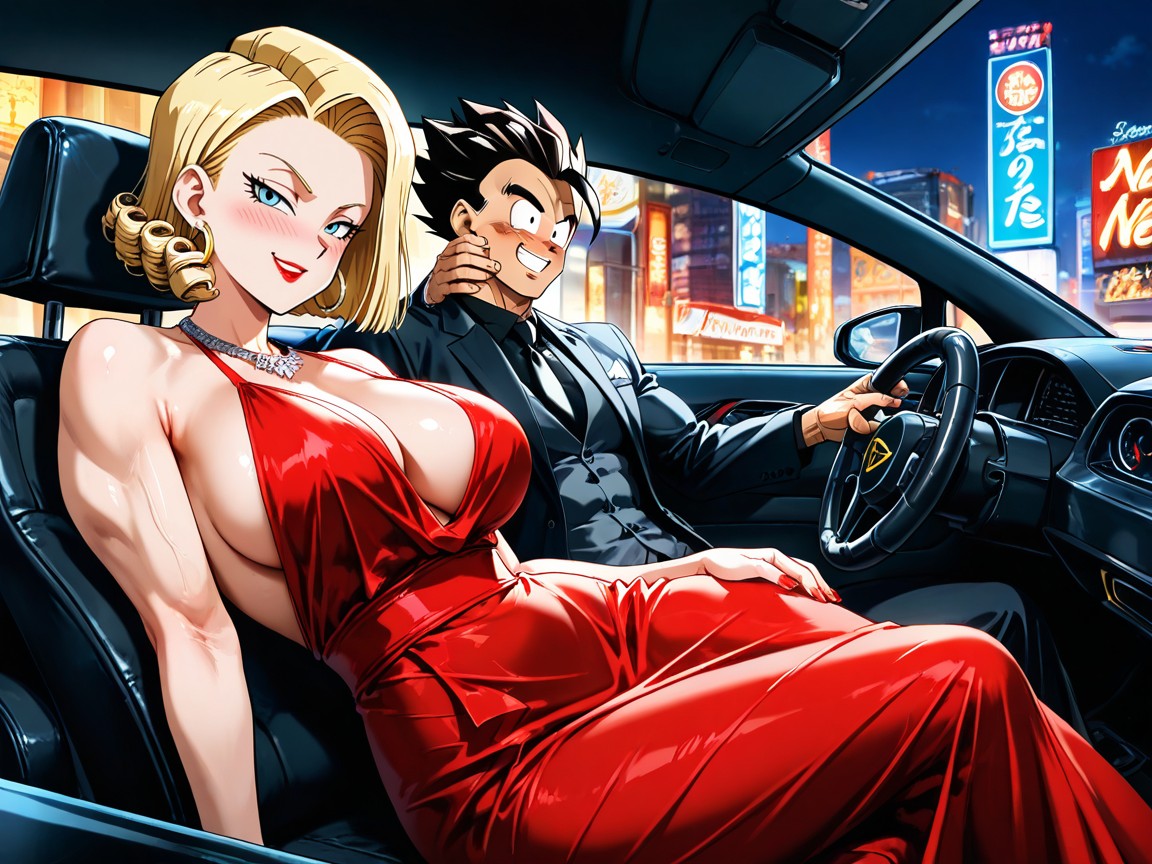City, Sitting In A Lamborghini, Hoop Earrings Hentai AI Porn