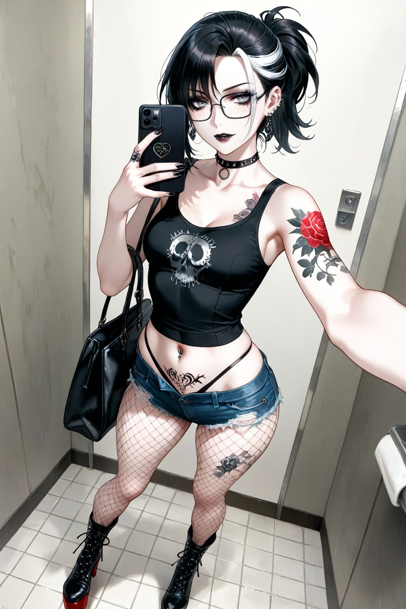 Red Platform Stiletto Boots, Black Bag, Black Nail Polish Hentai AI Porn