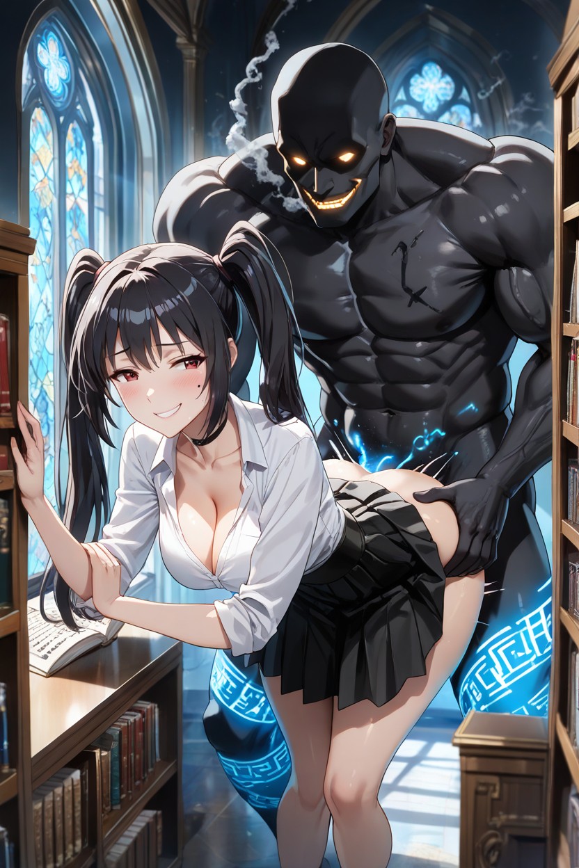 Glowing Blue Runes, Stained Glass, Backlit Hentai IA