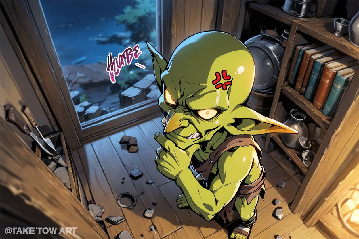 Angry, Spilled Barrels, Goblin Rubs His Chin Hentai AI Porn