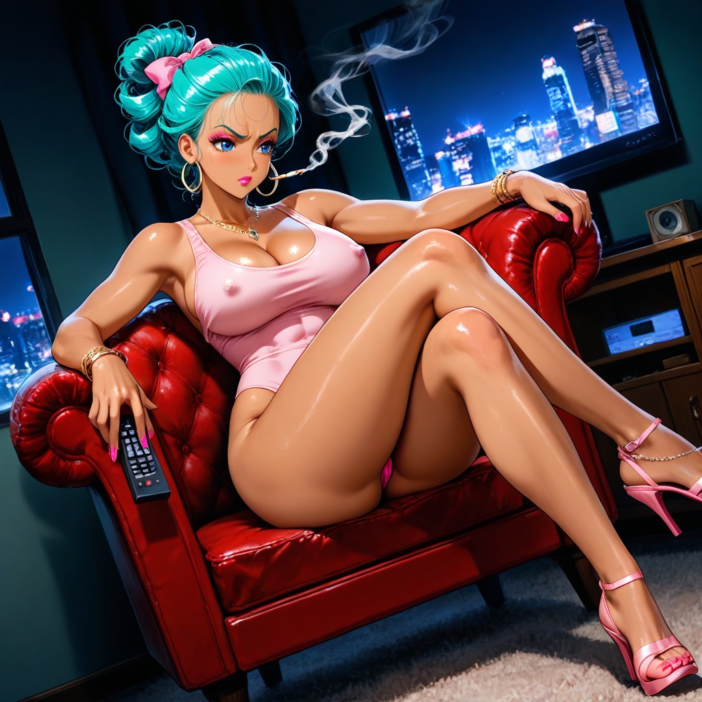 Pink Glossy Lipstick, Living Room, Lots Of Detail Hentai AI Porn
