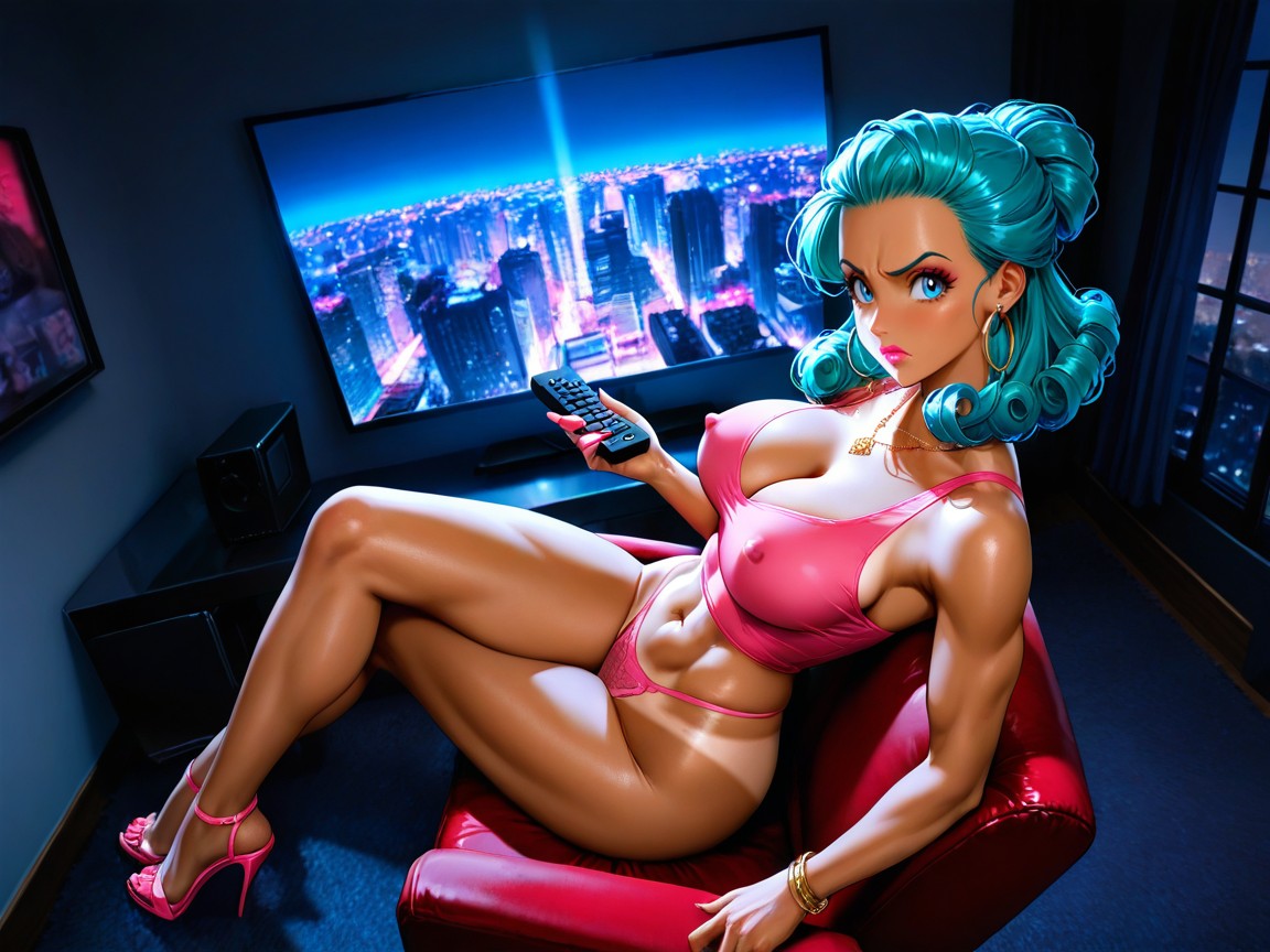 Short Length, Turquoise Hair, Hoop Earrings Hentai AI Porn