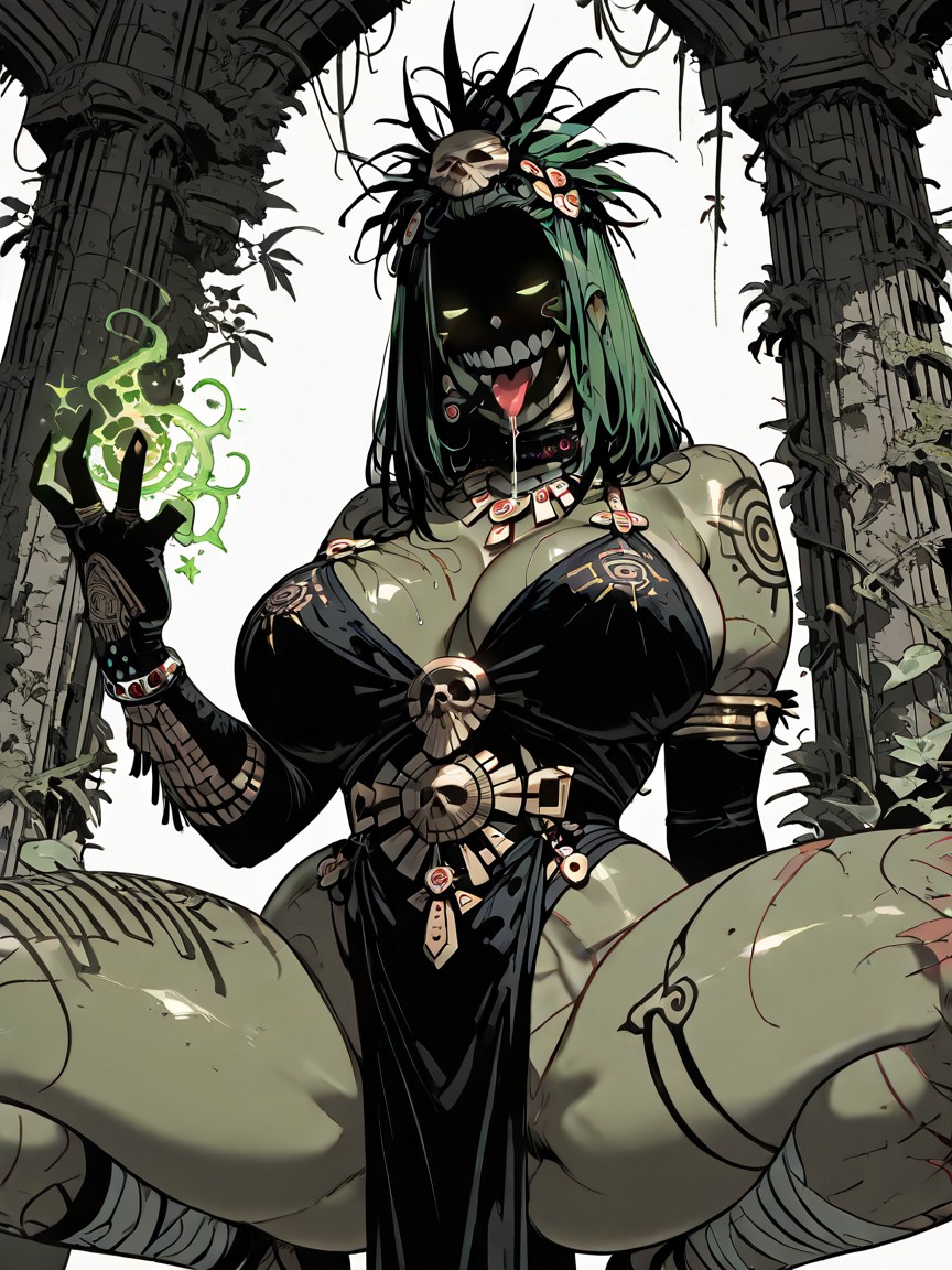 Demonic Dryad With Fit Athletic Body No Face, Colossal Breast, Green Skin Tits Are Green Hentai AI Porn