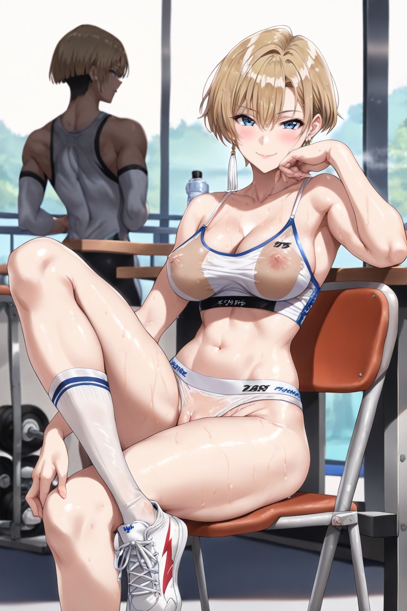 Blonde Hair, Cleavage, Crossing Leg Porno IA Hentai