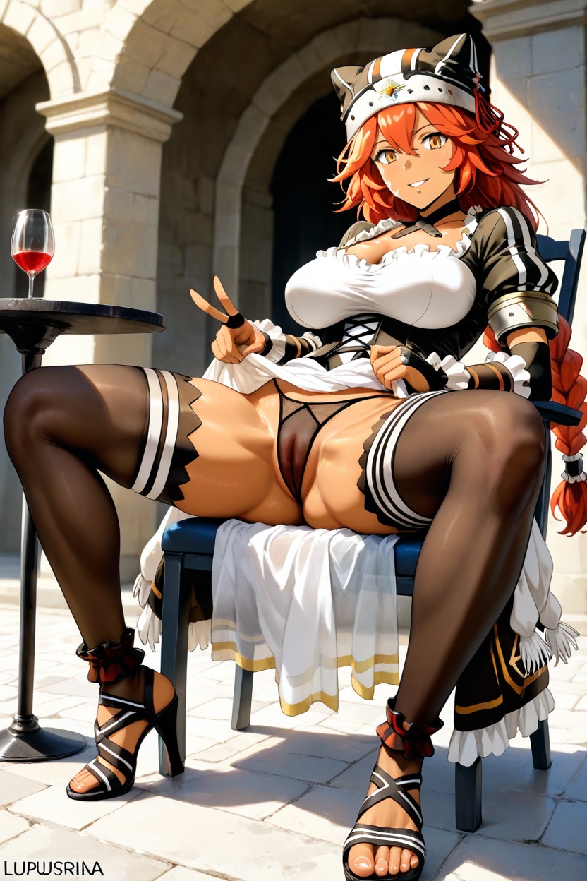 Straight Leg Pose, V-spreading Legs, See Through Panties Hentai AI Porn