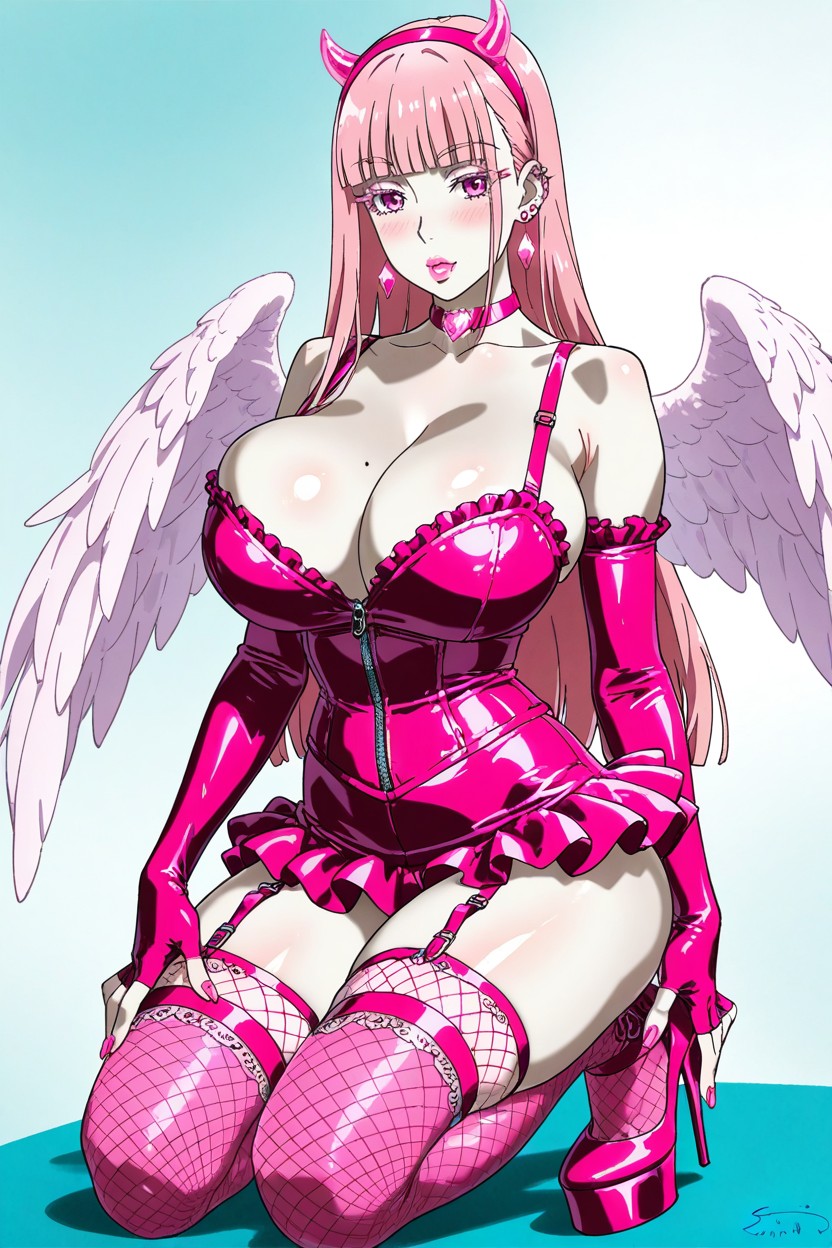 Very Long Eyelashes, Full Lips, Pink Eyes Hentai AI Porn