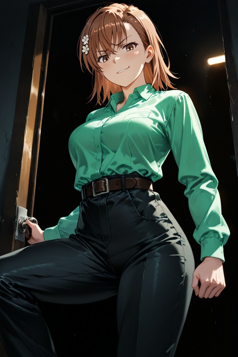 High-waisted Black Pants, Piercing Eyes, Fit Hentai AI Porn