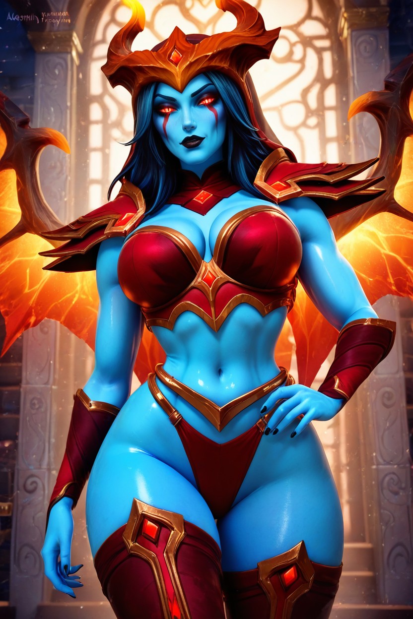 Ornate Hip Cage Intricate With The Top, Blue Skin, Looking At Viewer Hentai AI Porn