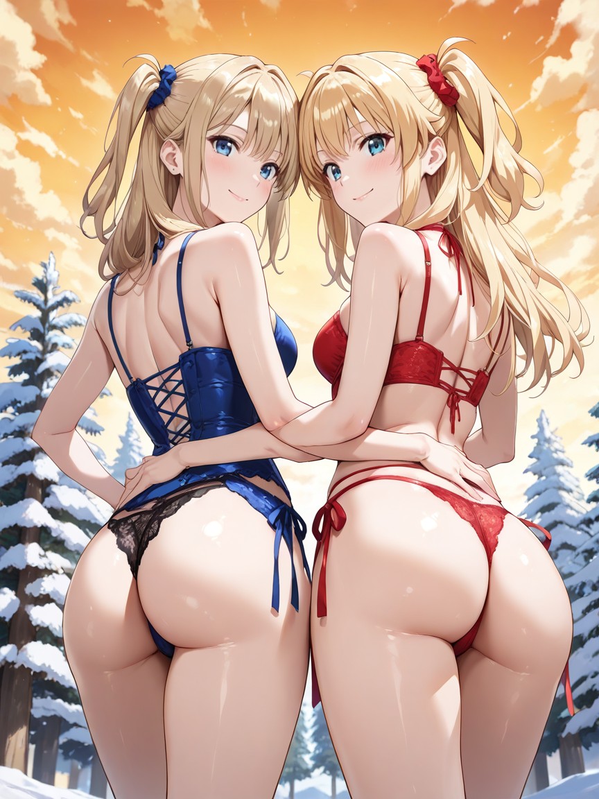 Outdoors Pine Trees, Blue Eyes, Smile Hentai AI Porn