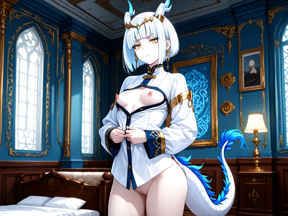 Hair Is Bright White, Simple Gold Tiara, One Character Hentai AI Porn