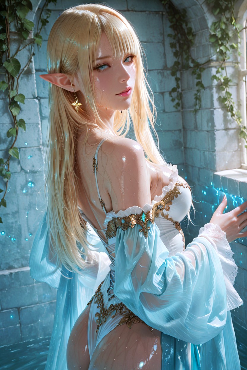 K, Natural Skin Pores, Long Light Blonde Hair With Soft Golden Tone Hentai AI Porn