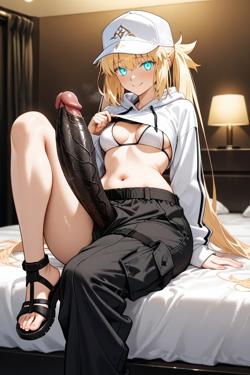 Smiling, Woman Hands On Penis, Bare Midriff Hentai AI Porn