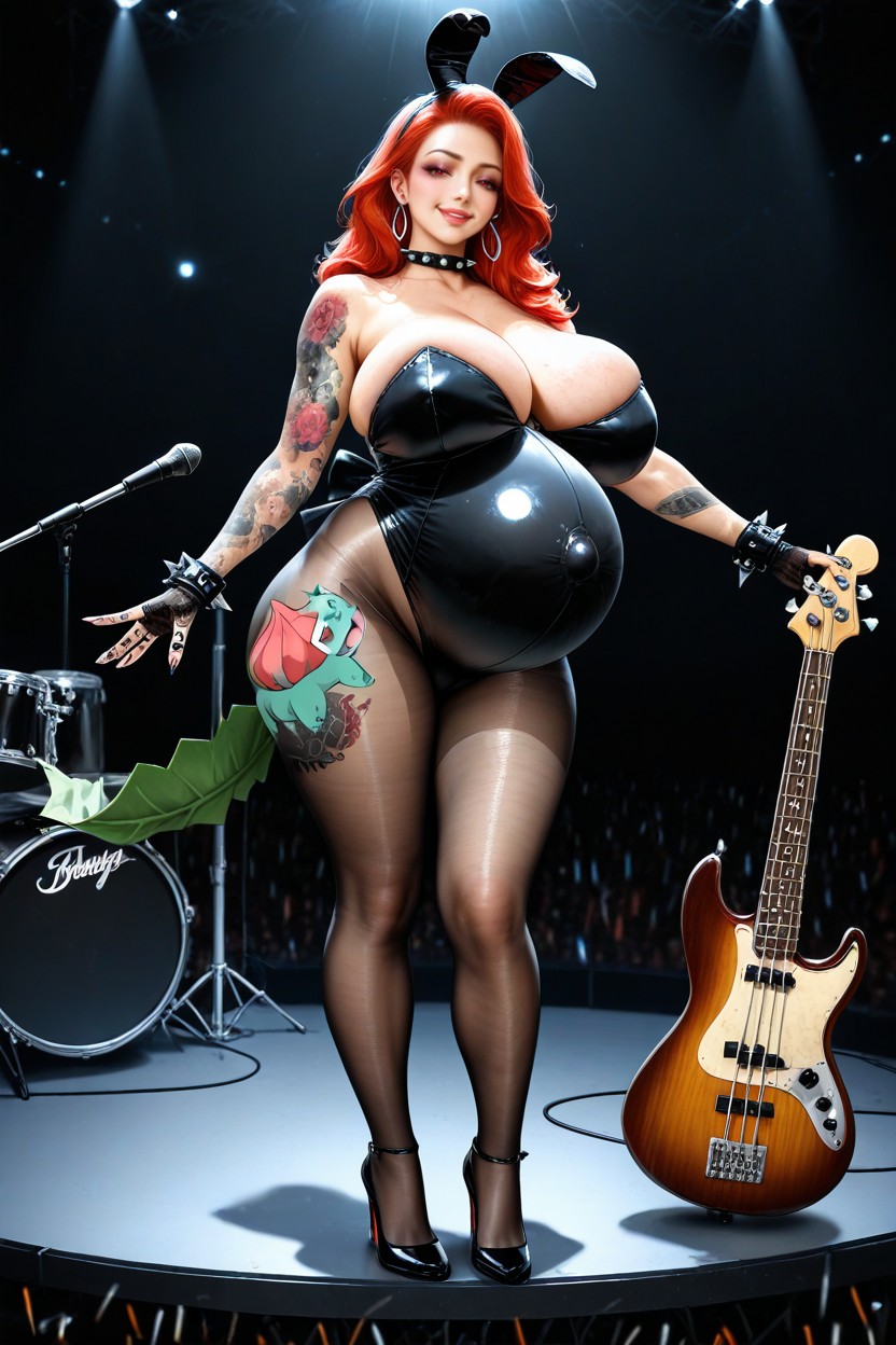 Disfraz De Conejita, Holding Bass Guitar, On Stage Hentai IA
