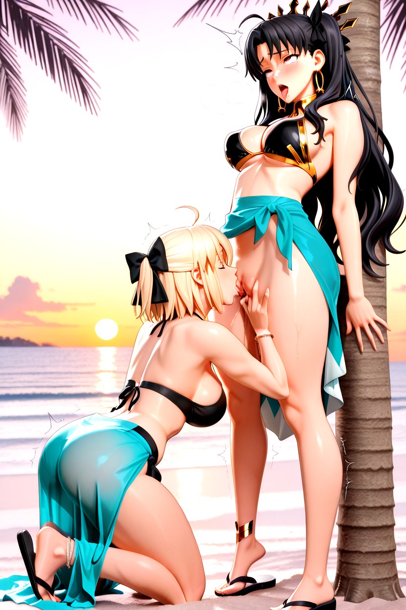 Ahegao, Sarong, Ankle Bracelet And Flip Flops Hentai AI Porn
