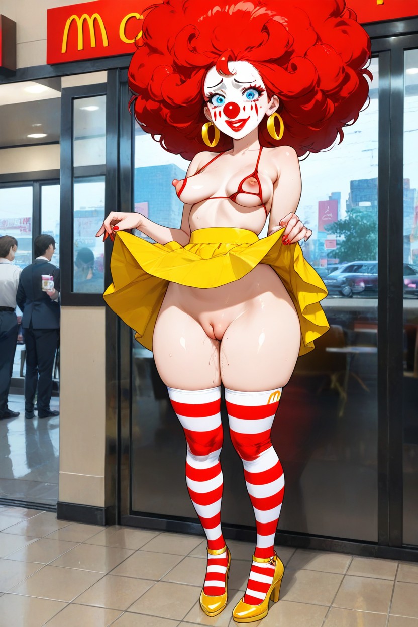 Gold M-shaped Earrings, Erectile Puffy Nipples, Large Plump Lips Hentai AI Porn