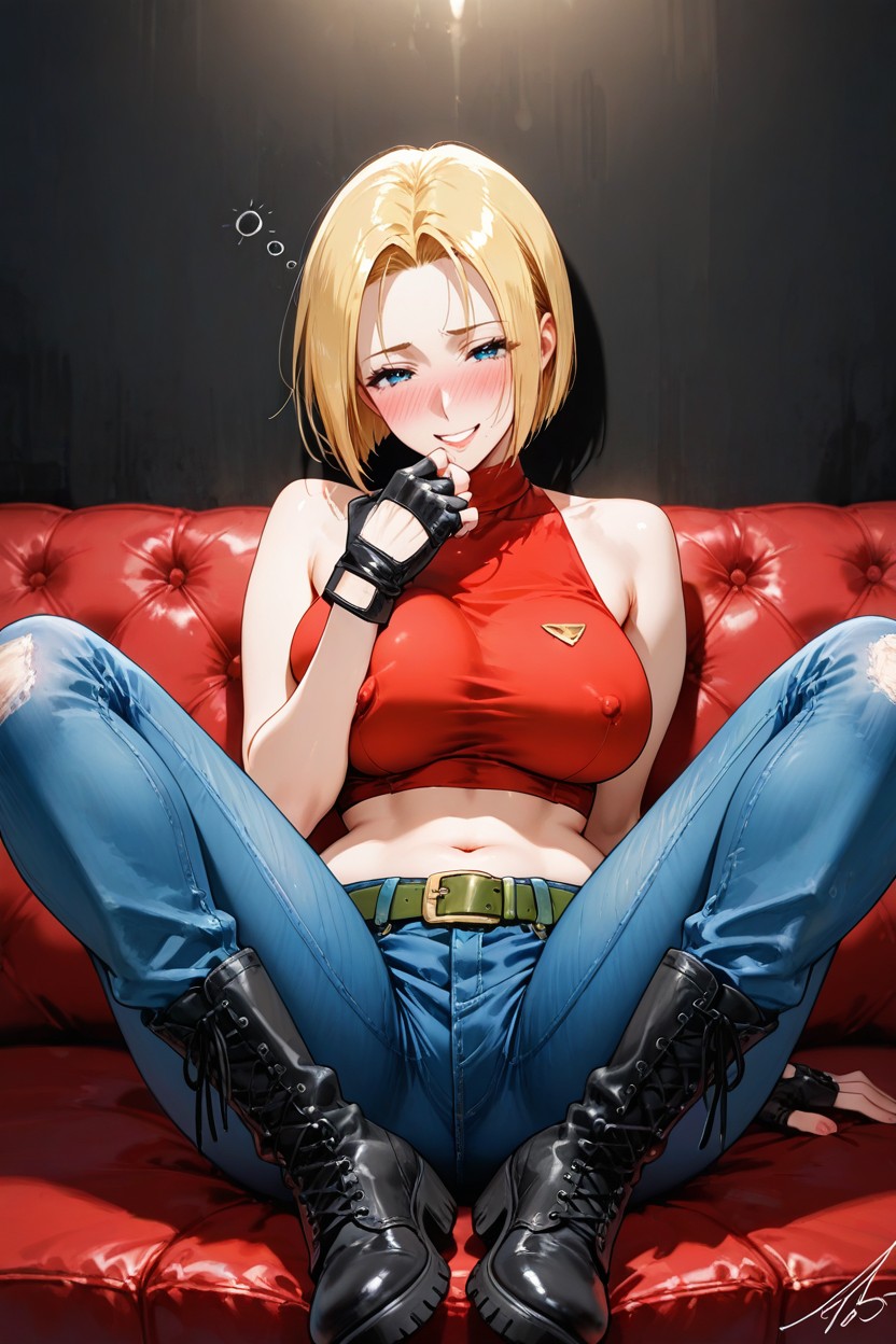 Bright Blonde Hair With A Signature Fringe That Frames Her Face, 25+, Medium Ass Hentai AI Porn