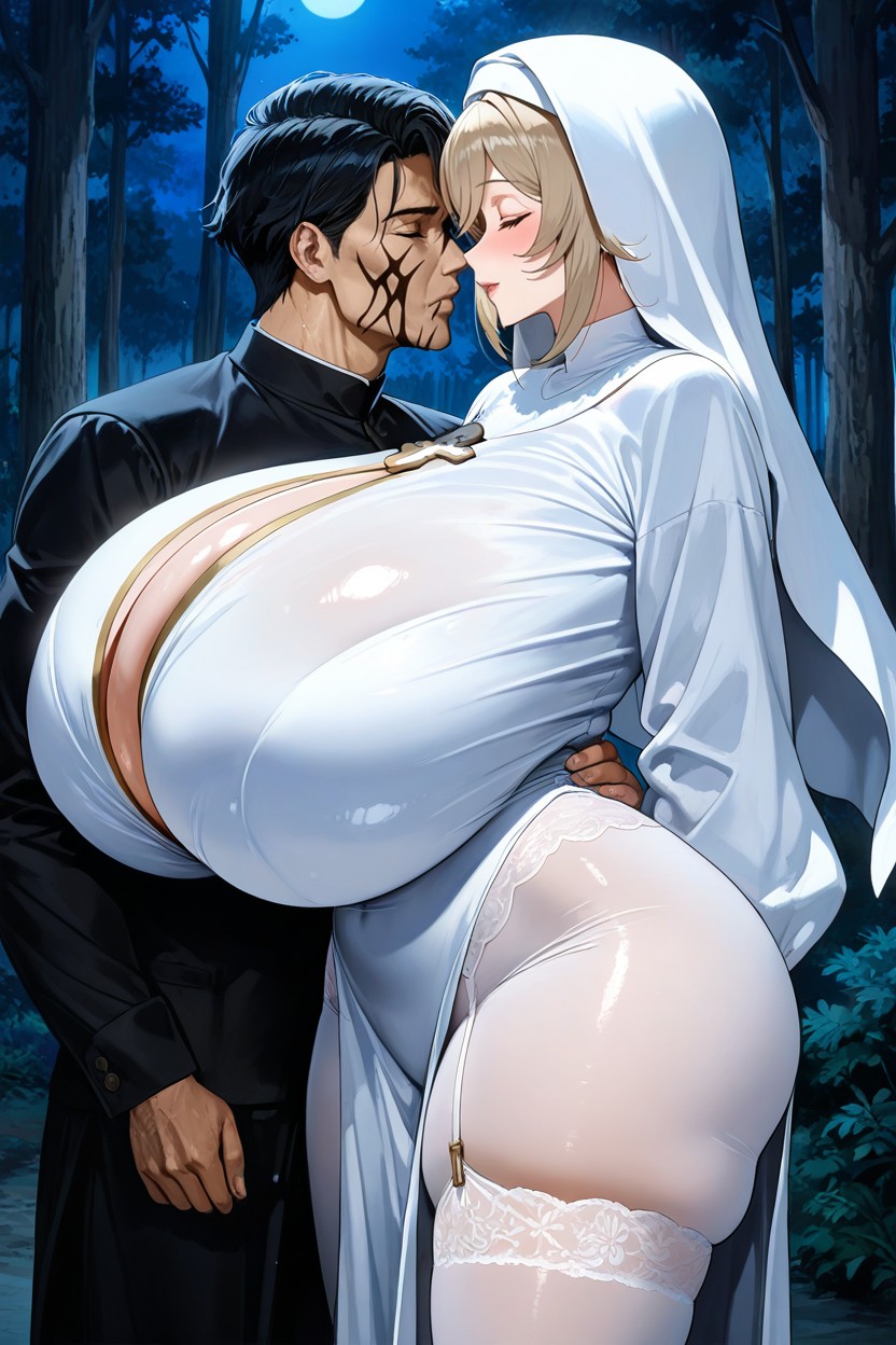 Hyper Gigantic Breasts, Gigantic Breasts, Tight Fitting Nun Black Garment Hentai AI Porn
