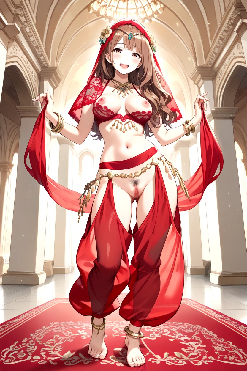 Full Body, Brown Eyes, Transparent Red Lace Cloth Head Veil Hentai AI Porn